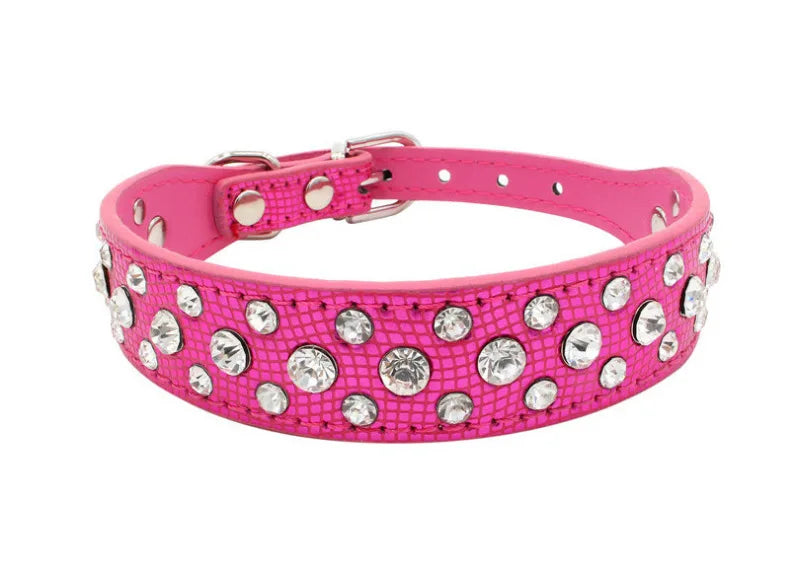 Wooforia Rhinestone PU Pet Collar — Adjustable for Cats & Dogs
