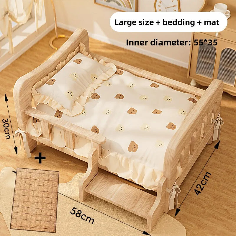 Wooforia Solid Wood Pet Bed — All-Season Dog & Cat Sleeping Sofa