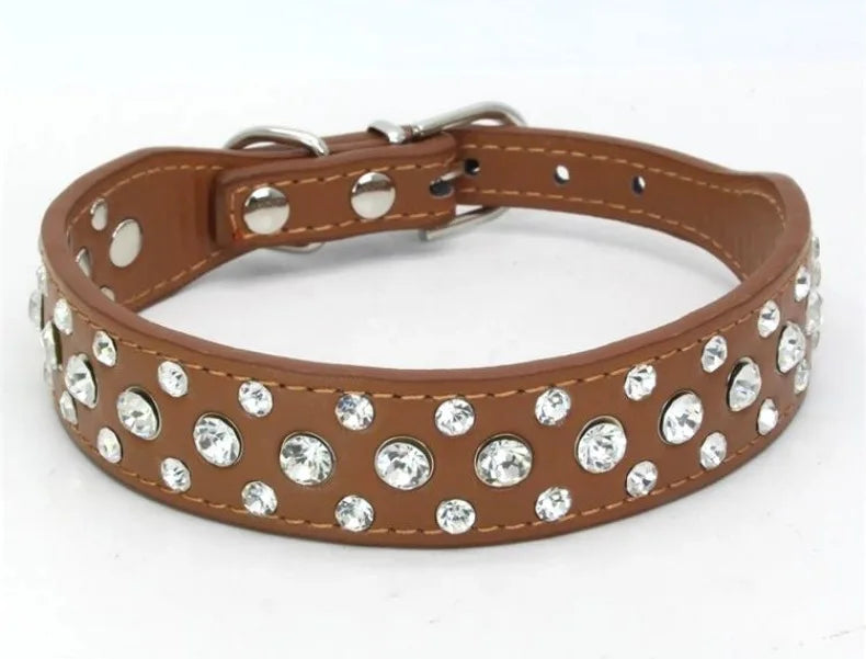 Wooforia Rhinestone PU Pet Collar — Adjustable for Cats & Dogs