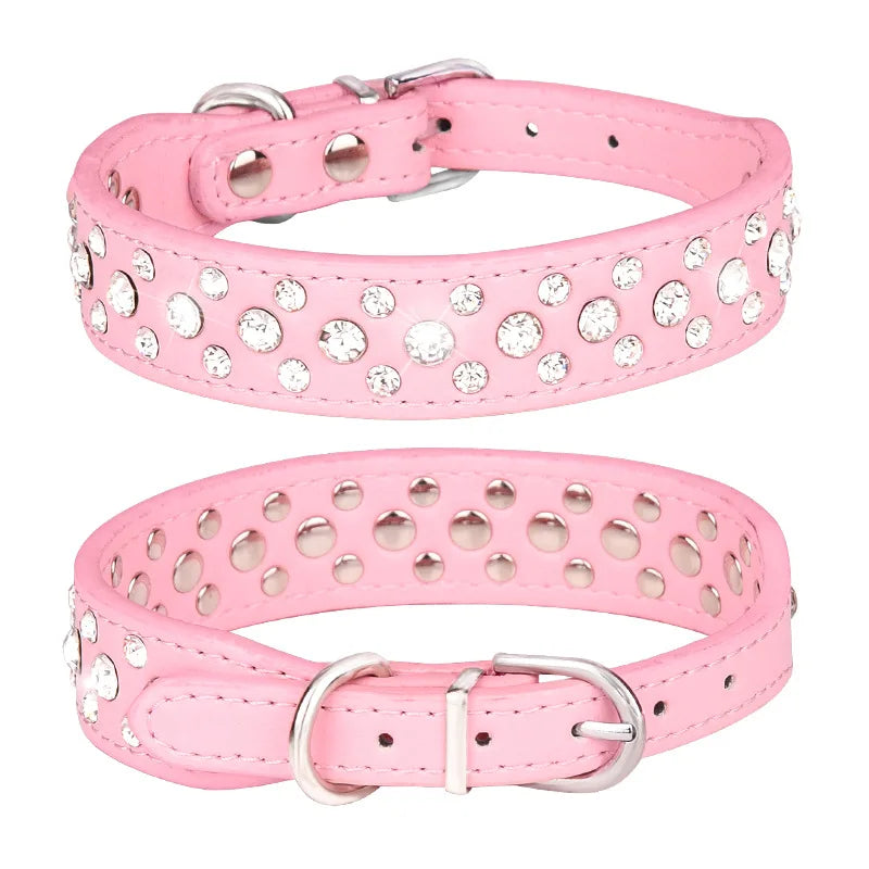 Wooforia Rhinestone PU Pet Collar — Adjustable for Cats & Dogs