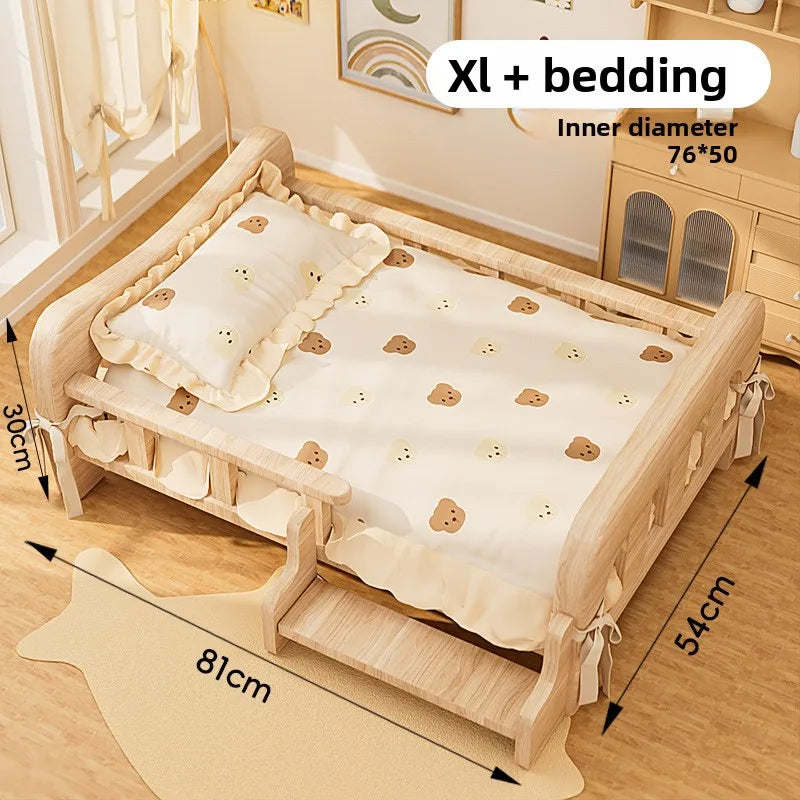 Wooforia Solid Wood Pet Bed — All-Season Dog & Cat Sleeping Sofa