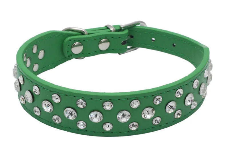 Wooforia Rhinestone PU Pet Collar — Adjustable for Cats & Dogs