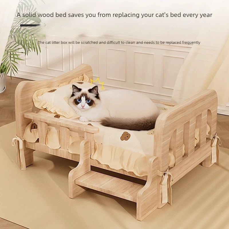 Wooforia Solid Wood Pet Bed — All-Season Dog & Cat Sleeping Sofa