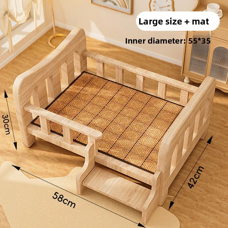 Wooforia Solid Wood Pet Bed — All-Season Dog & Cat Sleeping Sofa