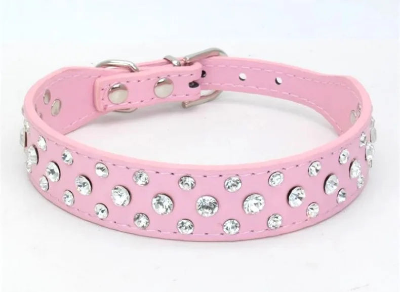 Wooforia Rhinestone PU Pet Collar — Adjustable for Cats & Dogs