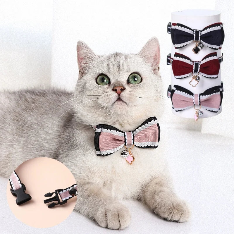 Wooforia Double-Layer Bowknot Cat Collar with Bell