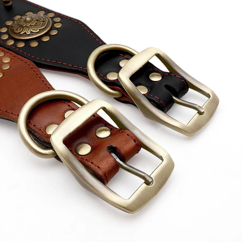 Wooforia Spiked Studded Dog Collar — Heavy Duty Leather for Large Dogs