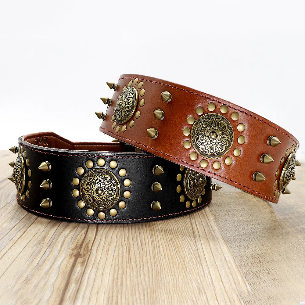 Wooforia Spiked Studded Dog Collar — Heavy Duty Leather for Large Dogs