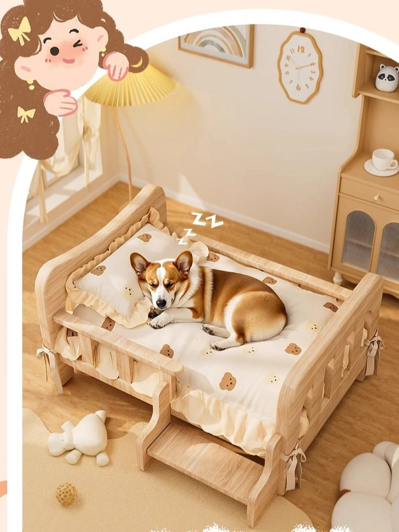 Wooforia Solid Wood Pet Bed — All-Season Dog & Cat Sleeping Sofa