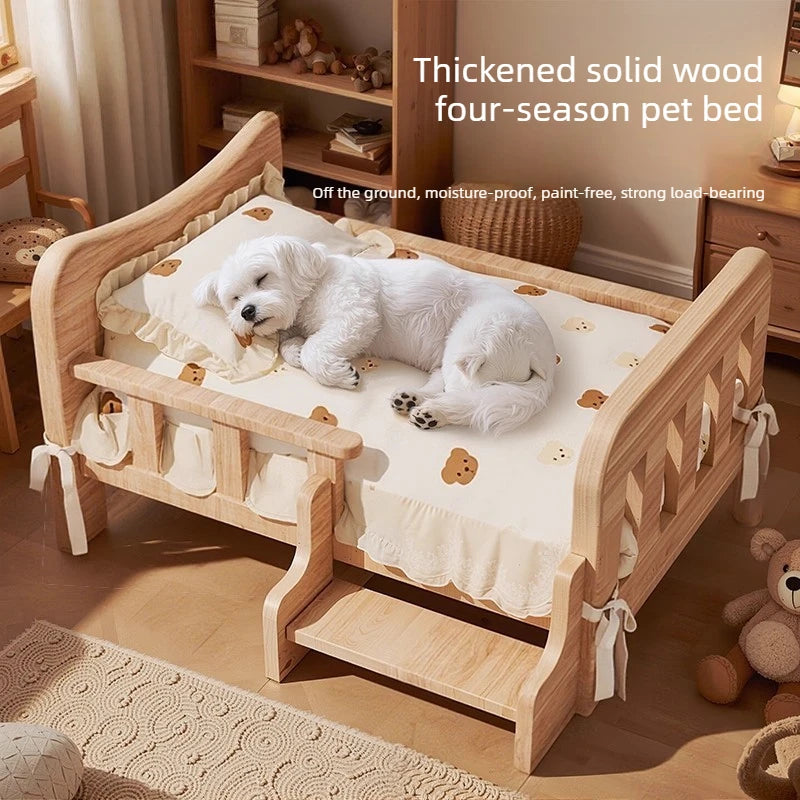 Wooforia Solid Wood Pet Bed — All-Season Dog & Cat Sleeping Sofa