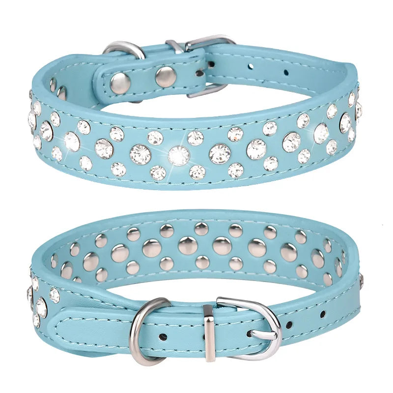 Wooforia Rhinestone PU Pet Collar — Adjustable for Cats & Dogs