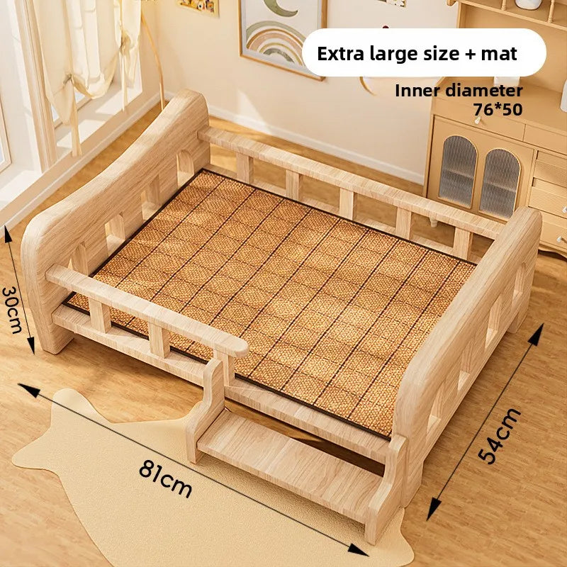 Wooforia Solid Wood Pet Bed — All-Season Dog & Cat Sleeping Sofa