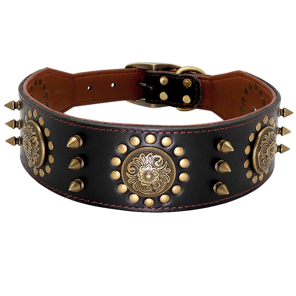 Wooforia Spiked Studded Dog Collar — Heavy Duty Leather for Large Dogs