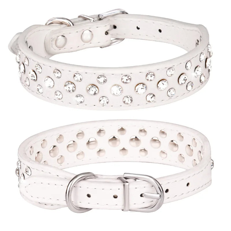 Wooforia Rhinestone PU Pet Collar — Adjustable for Cats & Dogs