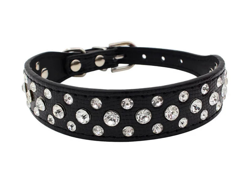 Wooforia Rhinestone PU Pet Collar — Adjustable for Cats & Dogs