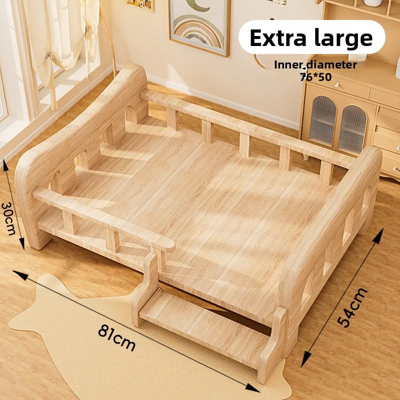 Wooforia Solid Wood Pet Bed — All-Season Dog & Cat Sleeping Sofa