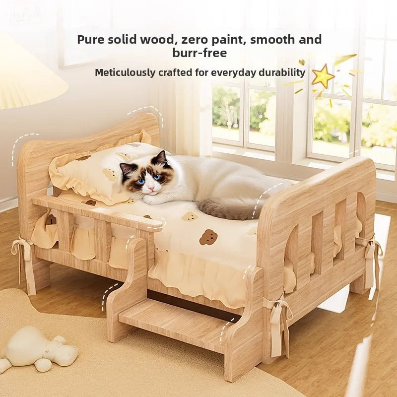 Wooforia Solid Wood Pet Bed — All-Season Dog & Cat Sleeping Sofa