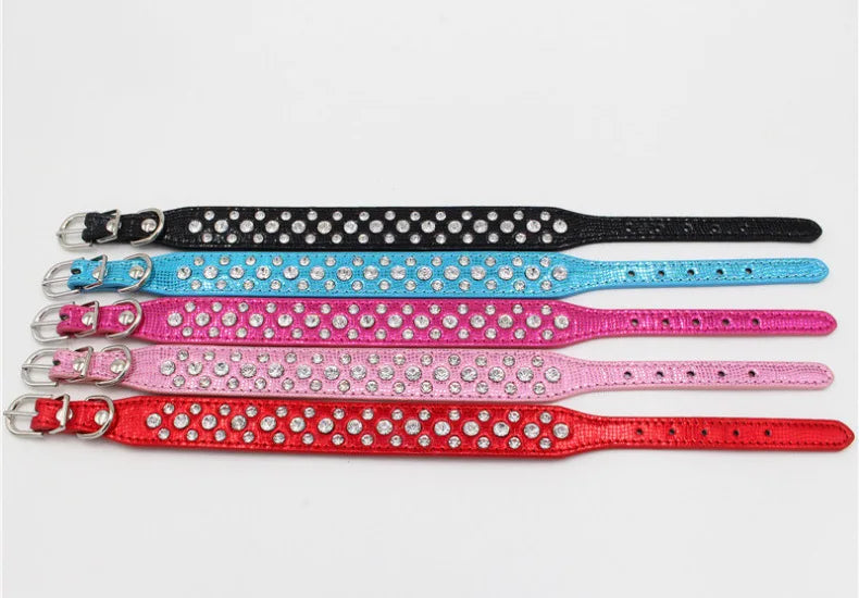 Wooforia Rhinestone PU Pet Collar — Adjustable for Cats & Dogs