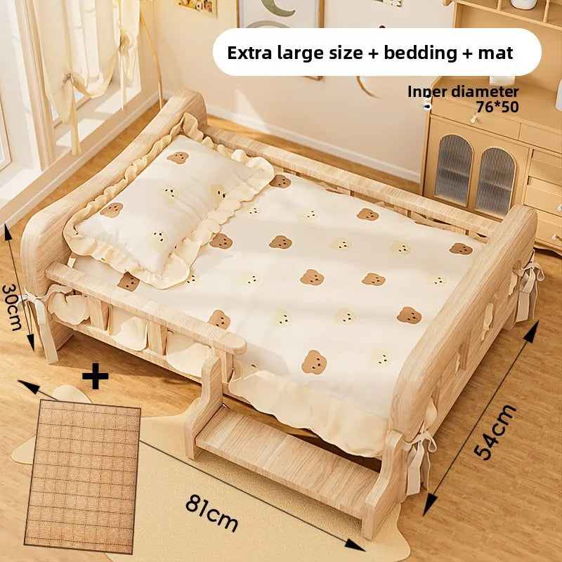 Wooforia Solid Wood Pet Bed — All-Season Dog & Cat Sleeping Sofa