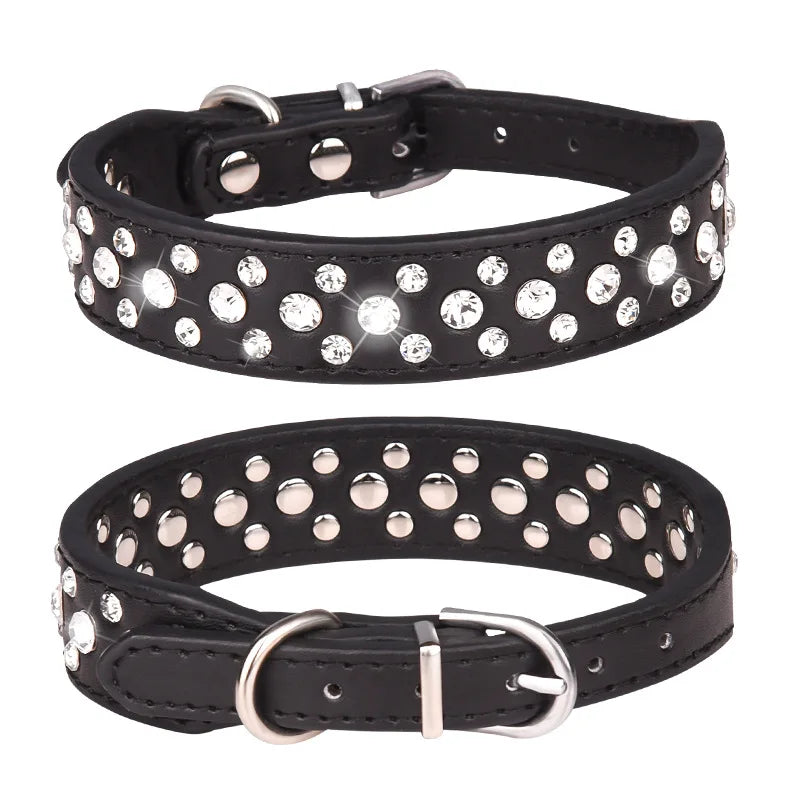 Wooforia Rhinestone PU Pet Collar — Adjustable for Cats & Dogs