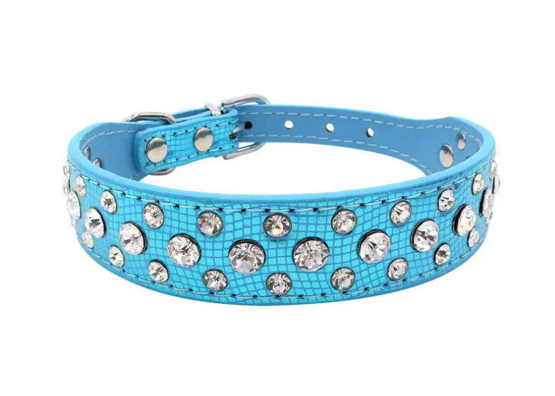 Wooforia Rhinestone PU Pet Collar — Adjustable for Cats & Dogs