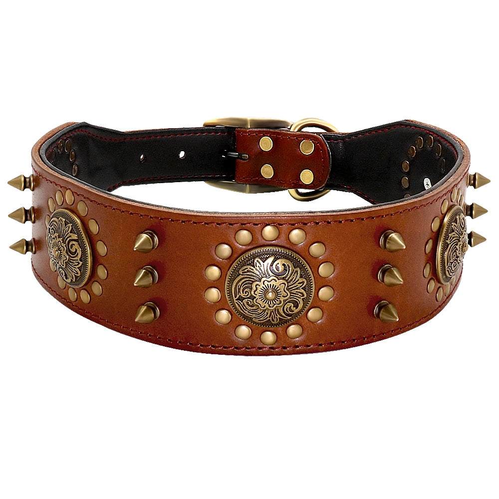 Wooforia Spiked Studded Dog Collar — Heavy Duty Leather for Large Dogs
