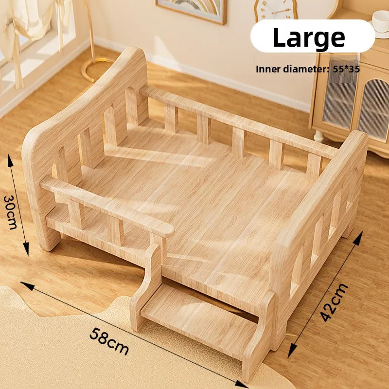 Wooforia Solid Wood Pet Bed — All-Season Dog & Cat Sleeping Sofa