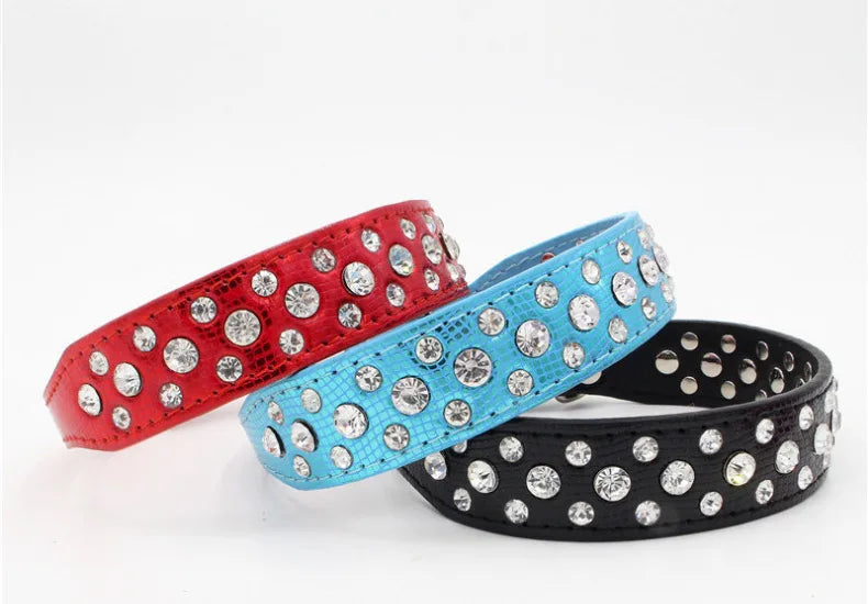 Wooforia Rhinestone PU Pet Collar — Adjustable for Cats & Dogs