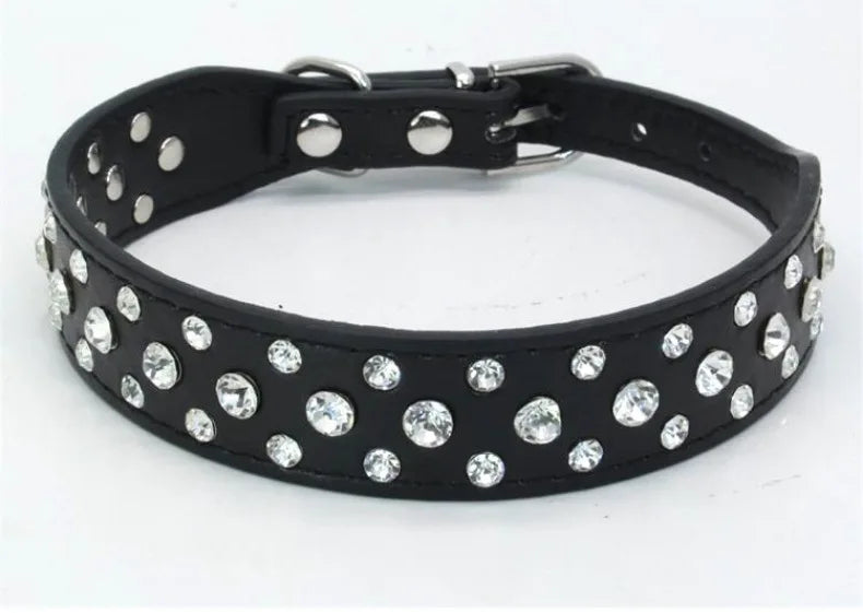Wooforia Rhinestone PU Pet Collar — Adjustable for Cats & Dogs