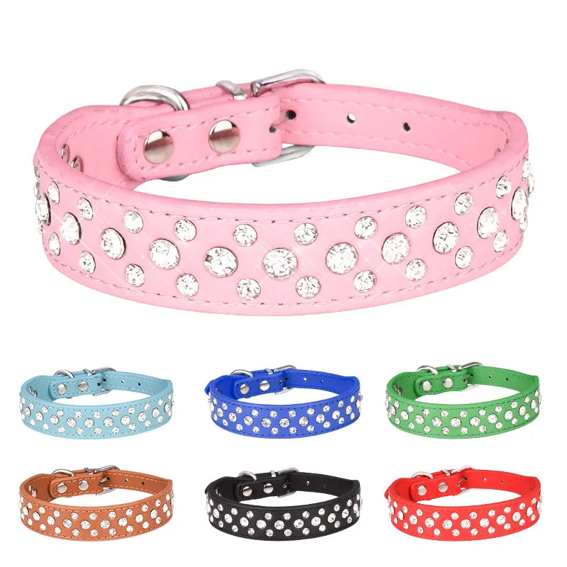 Wooforia Rhinestone PU Pet Collar — Adjustable for Cats & Dogs