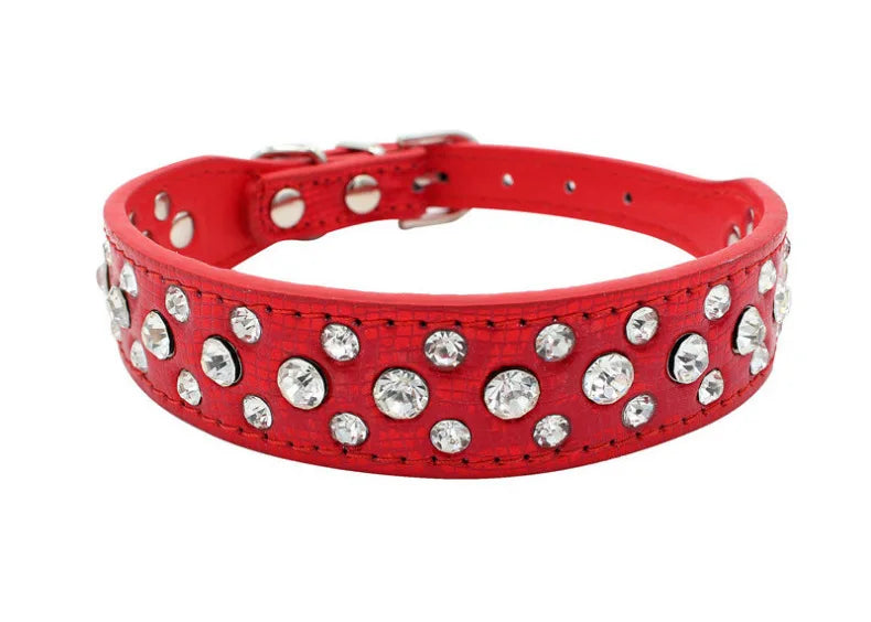 Wooforia Rhinestone PU Pet Collar — Adjustable for Cats & Dogs