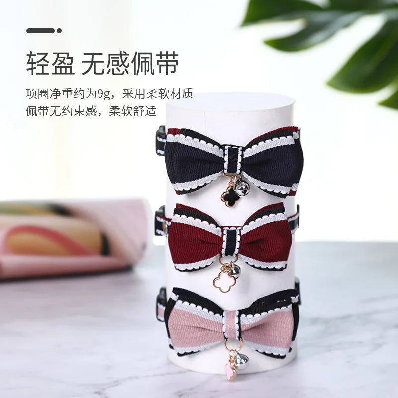 Wooforia Double-Layer Bowknot Cat Collar with Bell