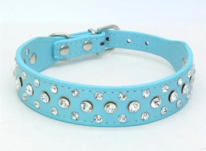 Wooforia Rhinestone PU Pet Collar — Adjustable for Cats & Dogs