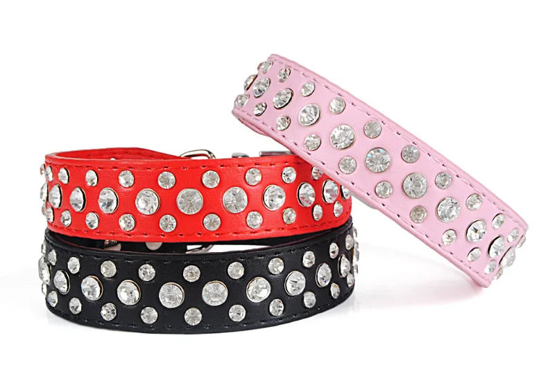 Wooforia Rhinestone PU Pet Collar — Adjustable for Cats & Dogs