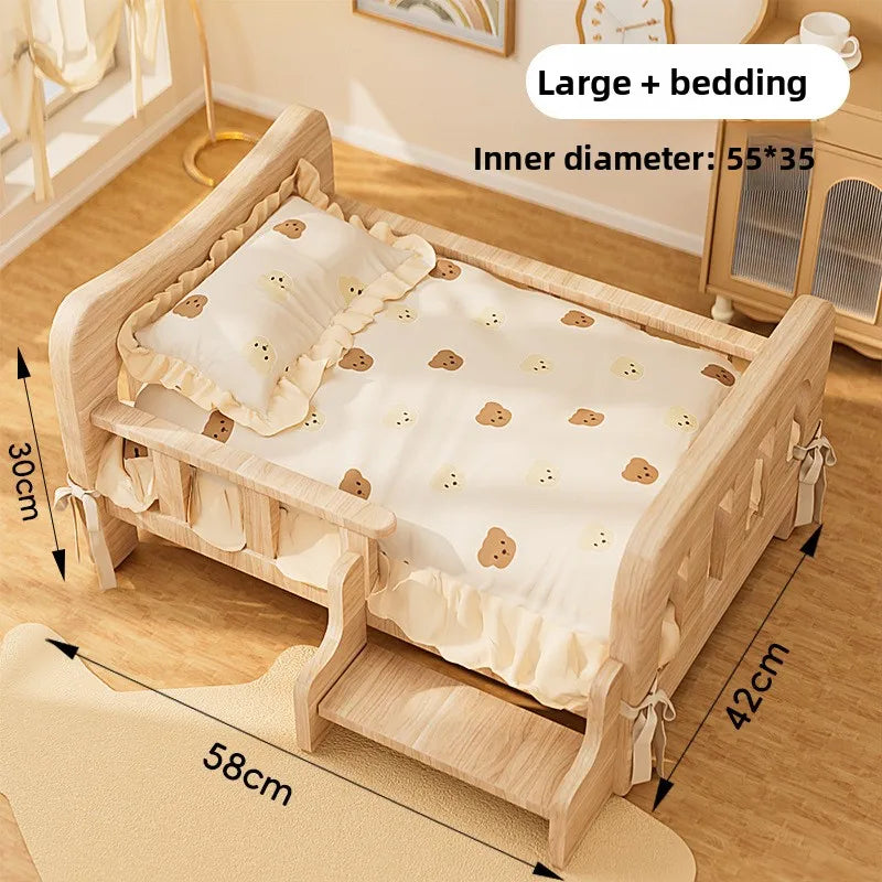 Wooforia Solid Wood Pet Bed — All-Season Dog & Cat Sleeping Sofa