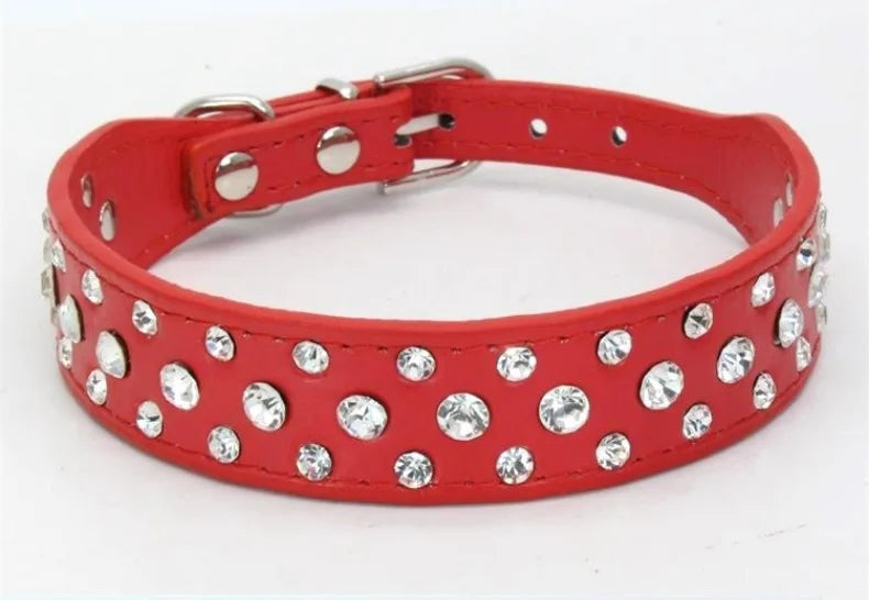 Wooforia Rhinestone PU Pet Collar — Adjustable for Cats & Dogs