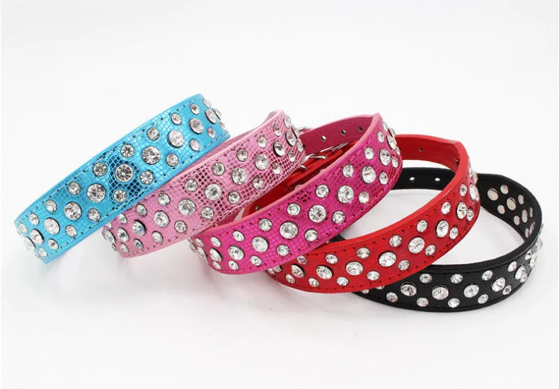 Wooforia Rhinestone PU Pet Collar — Adjustable for Cats & Dogs