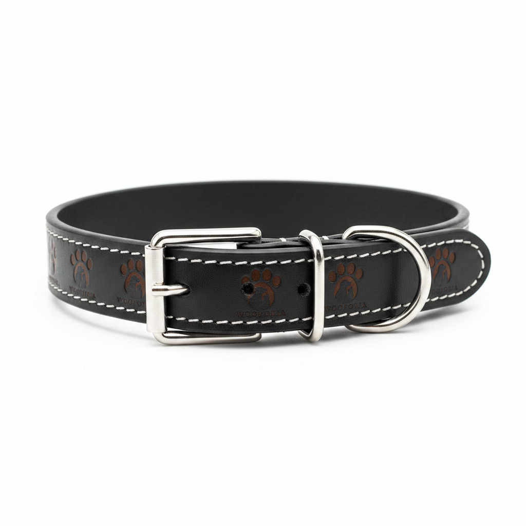 Wooforia Black Leather Collar